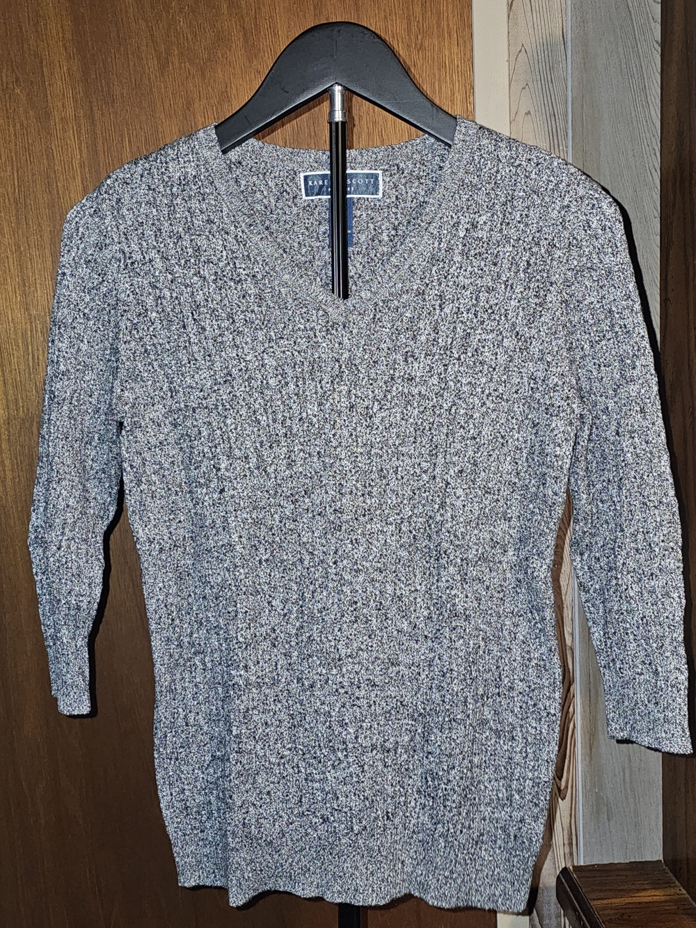 Karen Scott Gray Heather V-Neck Petite Knit Sweater